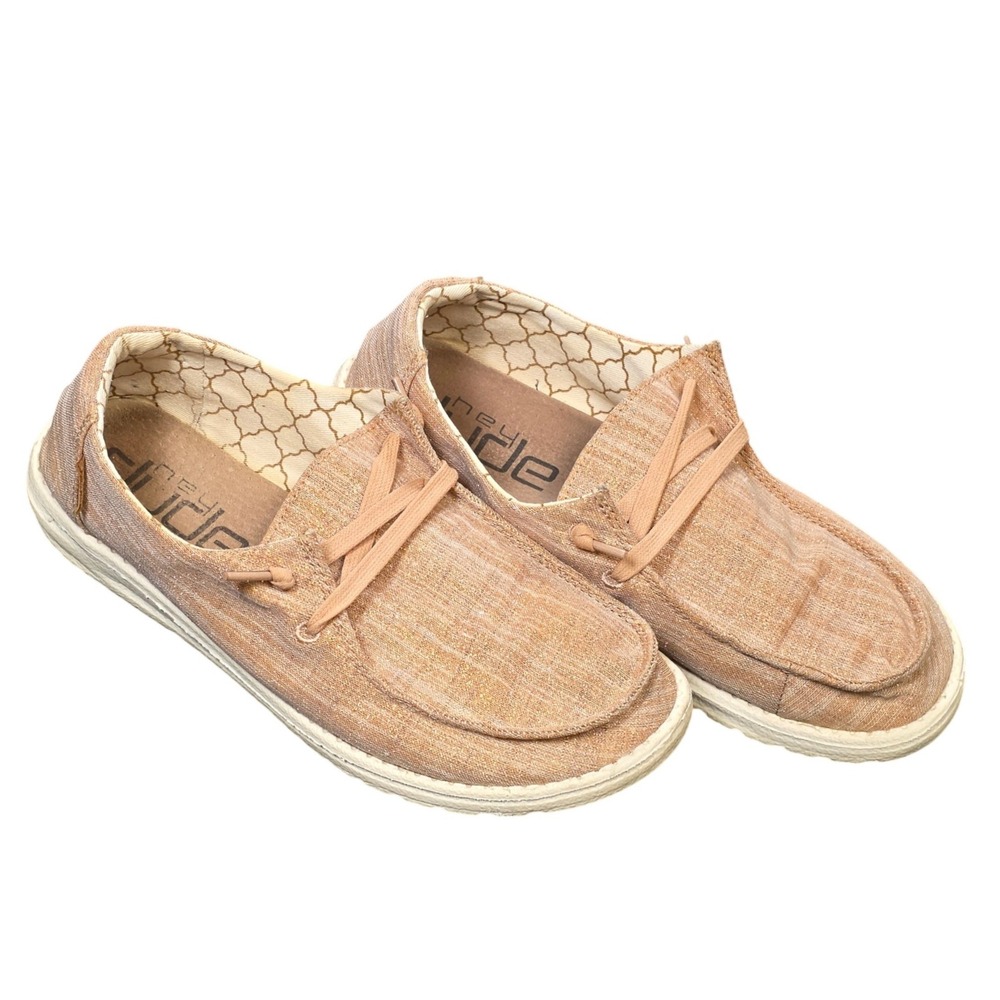 Hey Dude Wendy Loafers Women's Size 8(L8-Y6) Sparkling Rose Gold Slip On Elastic
